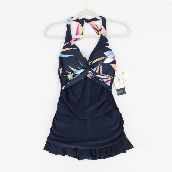 Profile By Gottex Women Floral Underwire Tummy Control Halter Swimdress Size 10 - Picture 3 of 6